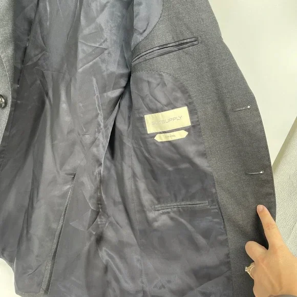 Suitsupply Pure Wool Gray Havana‎ Jetted A Slim Fit Blazer Jacket 52 Career Work